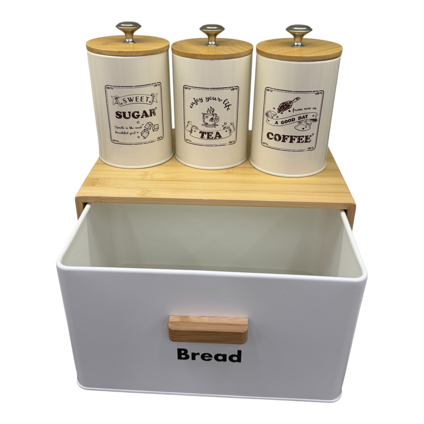 Zk-004 White Tea, Coffee, Sugar & Bread Canisters (4 PCS)