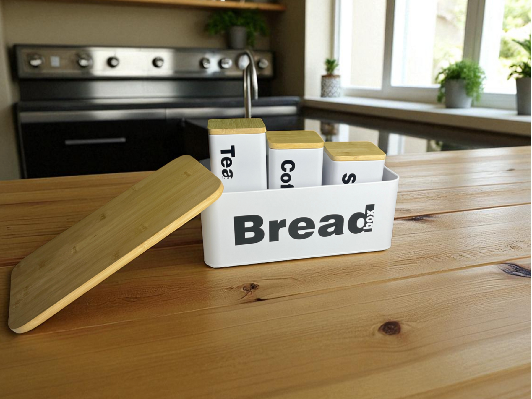 White-2 Tea, Coffee, Sugar & Bread Canisters (4 PCS)