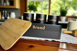 White Tea, Coffee, Sugar & Bread Canisters (4 PCS)