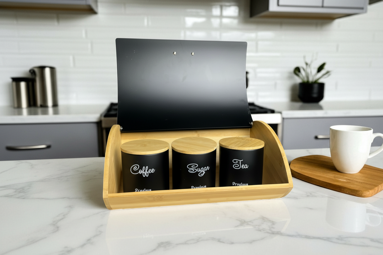 Black Tea, Coffee, Sugar & Bread Canisters (4 PCS)