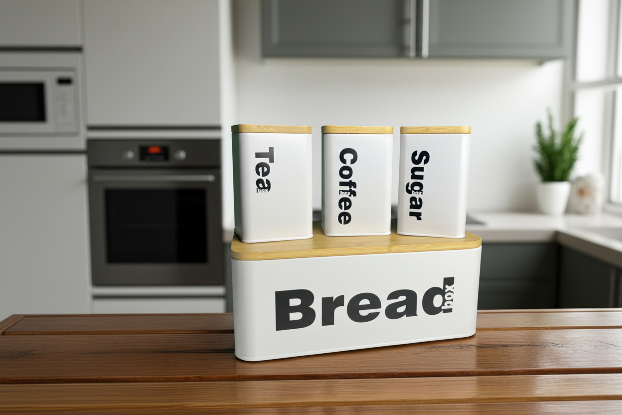 White-2 Tea, Coffee, Sugar & Bread Canisters (4 PCS)