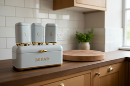 Grey B Tea, Coffee, Sugar & Bread Canisters (4 PCS)