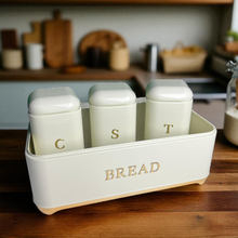 Grey B Tea, Coffee, Sugar & Bread Canisters (4 PCS)