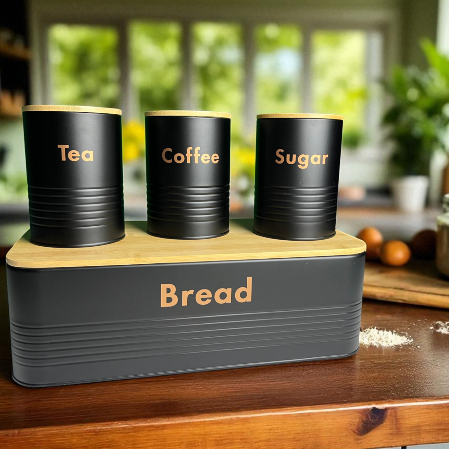 White Tea, Coffee, Sugar & Bread Canisters (4 PCS)