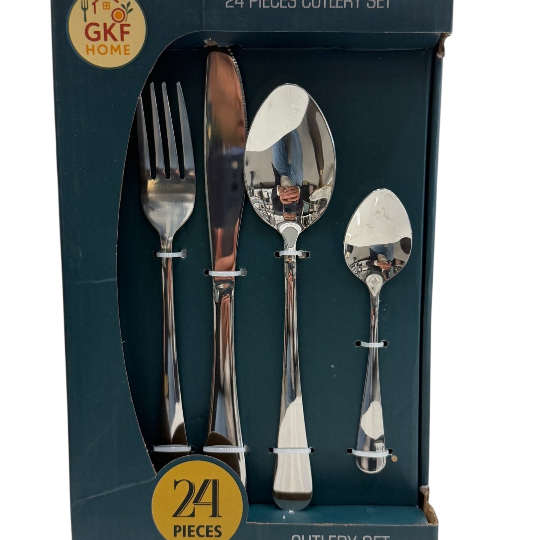 Set of silver cutlery including fork, knife, and spoons 