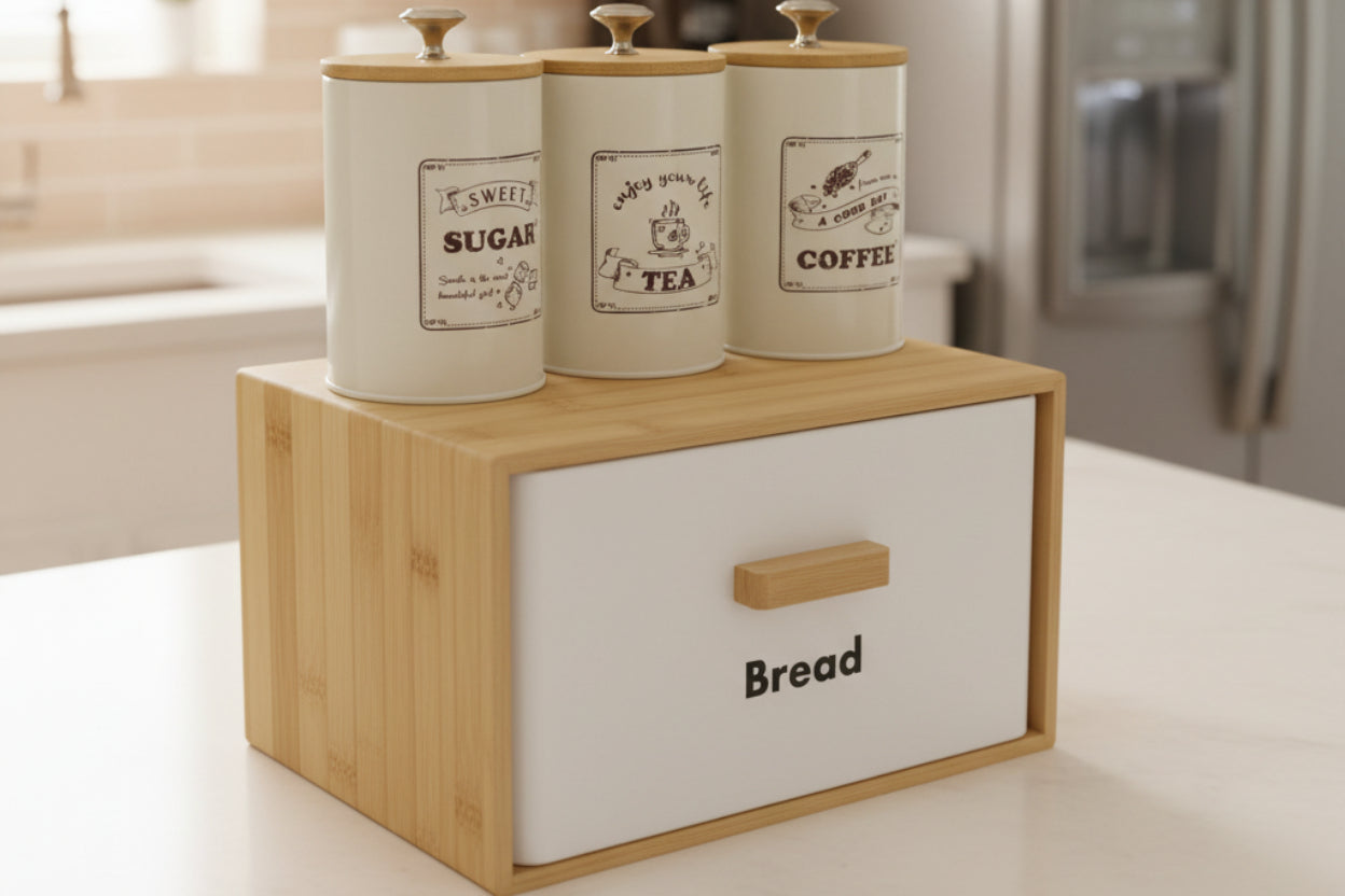 Zk-004 White Tea, Coffee, Sugar & Bread Canisters (4 PCS)